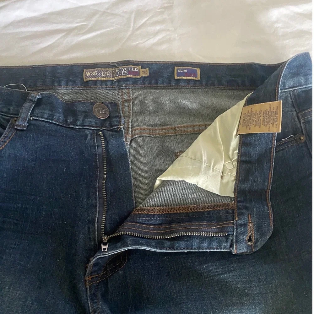 Recycled Blues Mens Slim‎ Fit Dark Wash Denim Jeans 36x32 Blue